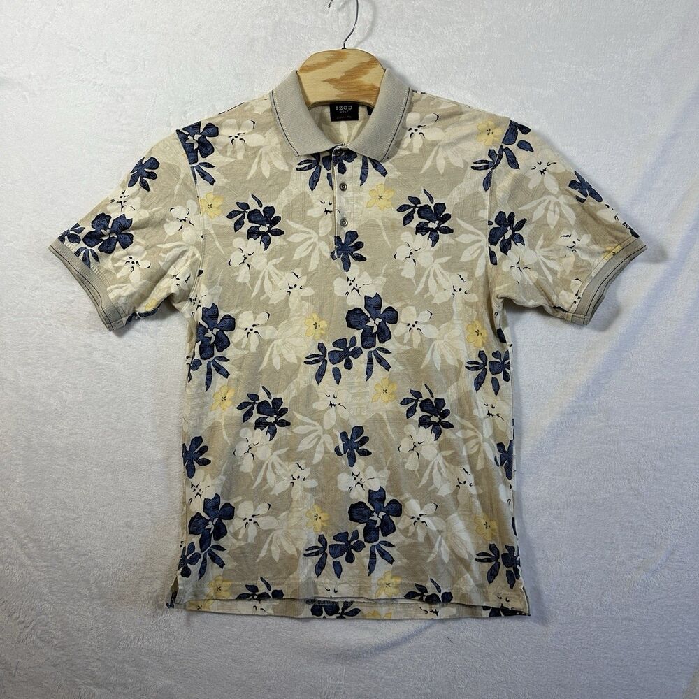 Izod Cool-FX Casual Outdoor Polo Golf Hawaiian‎ Shirt Mens Large Floral